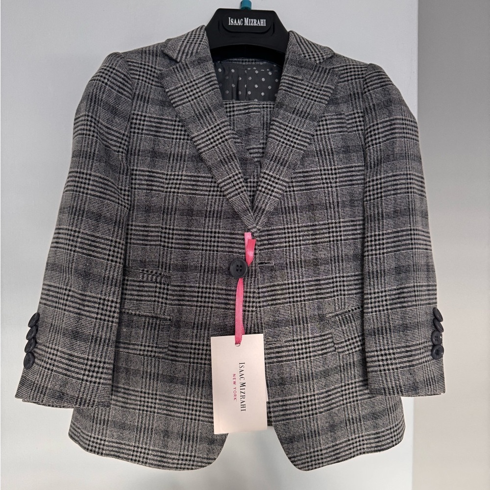 Isaac Mizrahi Boys Wool Grey Checkered 3-piece Suit
